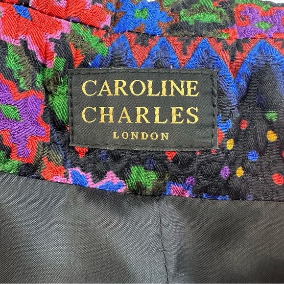 Caroline Charles London Wool Silk Multicolor Floral Geometric Blazer - Picture 12 of 15